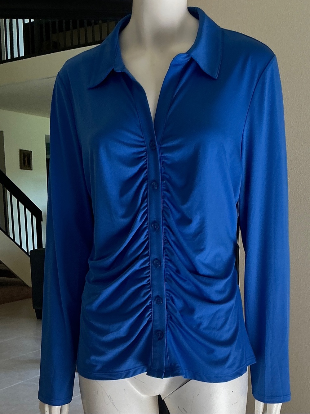 Simply Vera Vera Wang Royal Blue Ruched Button-Front Shirt